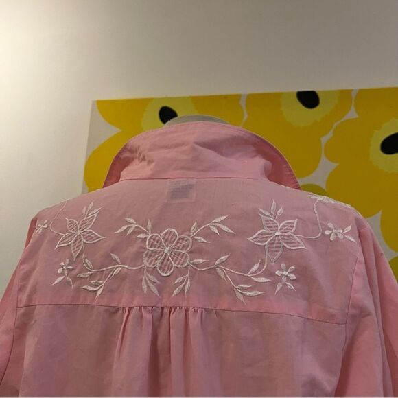 Vintage 1970s Caro Honolulu Floral Embroidered Hawaiian Button Up Popover Blouse - Picture 6 of 8